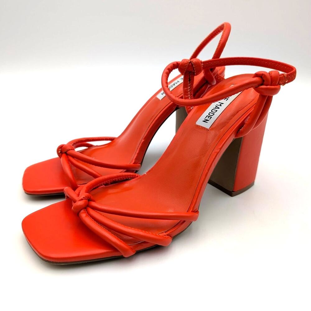Steve Madden Tokio Knot Block Heel Sandals Women's Orange Size US9.5 EU40